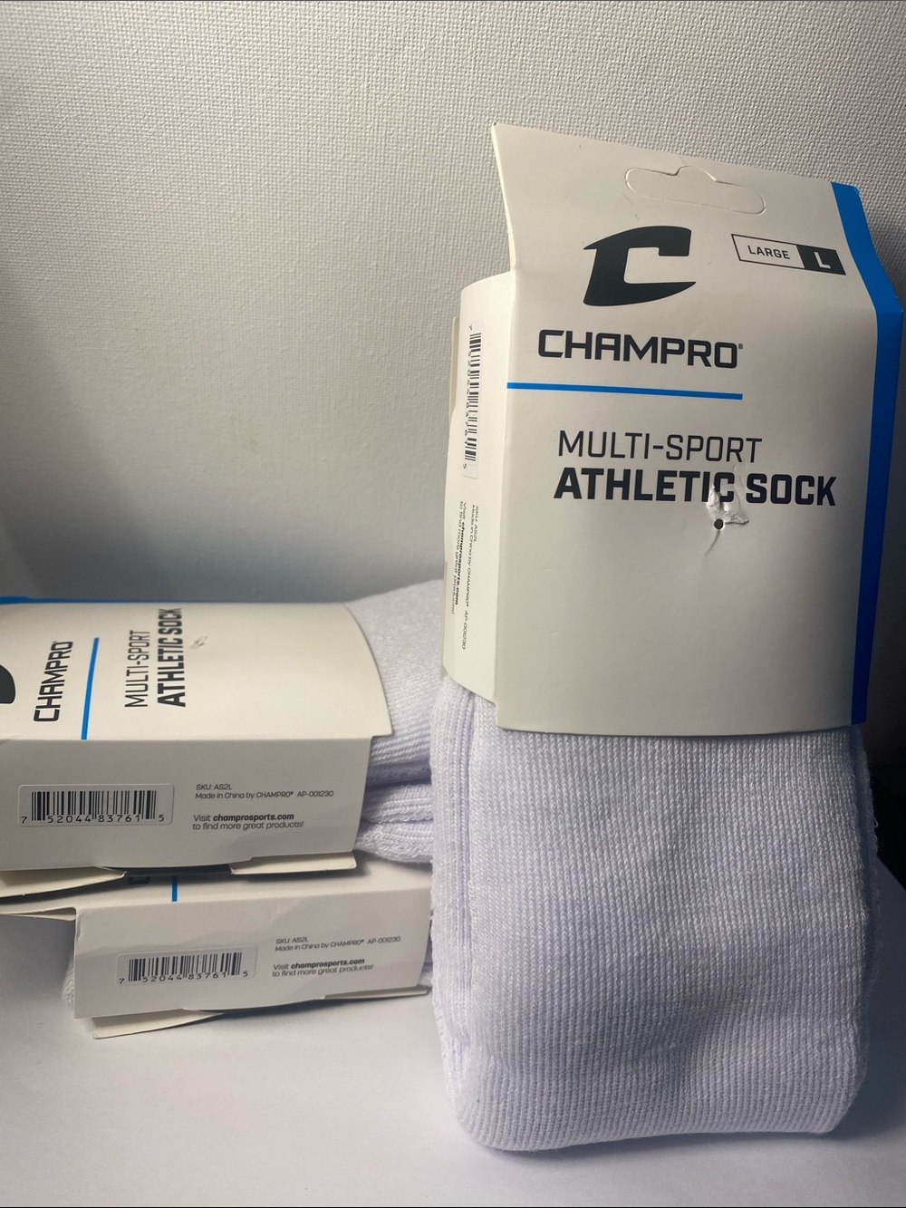 Champro White Multi-Sport Athletic Socks - Large (pack of 3)